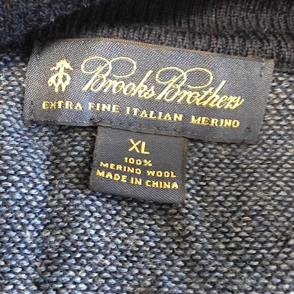 Brooks Brothers Extra Fine Italian Merino Wool Blue Zip collar Size XL - Picture 5 of 6